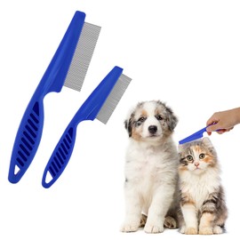 TIESOME Pet Hair Comb Tear Stain Removal,2 Pack Multifunctional Pets Grooming Comb Kit 2 in 1 Dog Combs Stainless Grooming Massage Dual-Sided Comb for Knots Crust Floating Hair Tangle Fleas(Blue)