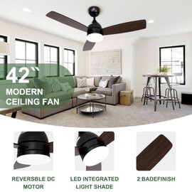 Minislak 42 Inch Black Ceiling Fan with Light and Remote Control,6 Speed,3CCT,Reversible DC Motor Indoor Ceiling Fan with Bedroom/Living Room