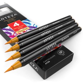 Arteza Real Brush Pens, A135 Cantaloupe, Pack of 4, Watercolor Pens with Nylon Brush Tips, Art Supplies for Dry-Brush Painting, Sketching, Coloring & Calligraphy