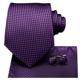 Dubulle Mens Purple Tie Set Silk Necktie and Pocket Square with Cufflinks Gift Box, Un-3198, M