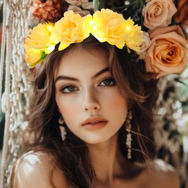 Zoestar Luminous Flower Crown Headband LED Hair Wreath Headbands Bridal Flower Headpiece Festival Garland Headpiece for Women and Girls (Champagne, One Size)