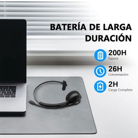 Auriculares Inalámbricos con Micrófono, Audifonos Bluetooth v5.1 con Cancelación de Ruido, Accesorios de Comunicación para Conductores de Camiones, Oficina En Casa, Centro de Llamadas, Total 200 Horas