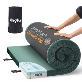 Kingfun 3 Inch CertiPUR-US Memory Foam Camping Mattress, Waterproof Roll up Sleeping Pad for Adults, Comfortable Thick Floor Sleeping Mats for Car Truck Tent with Removable Travel Bag,Green