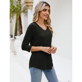 Sherosa 3/4 Sleeve T Shirts for Women Loose Fit Stretchy Lightweight Tunic Tops to Wear with Leggings Black XL