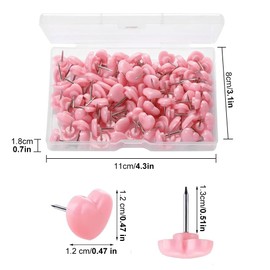 100pcs Pink Heart Thumb Tacks, Drawing Pins Bulletin Board Decorative Push Pins, Pin for Pinboard, Cork Board Pin for Hanging Notes in Cafes Office Homes Decorations Ornament(Pink)