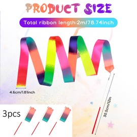 Tucnoeu 3pcs Rainbow Streamers Ribbon,78.7 Inch Rhythmic Dance Ribbons,Twirling Baton for Women,Fits Artistic Dancing Gymnastics,Training