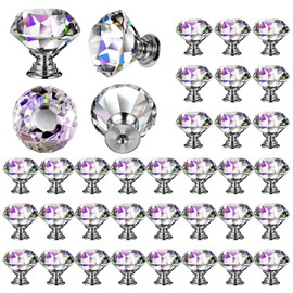 Pafeooui 32pcs Diamond Clear Crystal Knobs Dresser knobs, 30mm Drawer Knobs, Glass Cabinet Pulls Handles with Screws for Kitchen, Office, Bathroom
