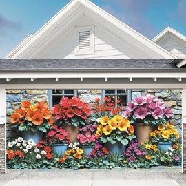 Spring Forest Scenery and Flower Garage Door Banner - 71"x157" Polyester Mural, Perfect for Outdoor & Indoor Decor, Holiday & Party Background 6 x 13 ft Floral Wall-3