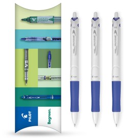 Pilot Acroball Pure White Retractable Ballpoint Pen - Begreen Range 79% Recycled - Pack of 3 Pens - Medium 1.0mm Nib - Ideal for Writing, School, Home, Revision, Office. (Blue)
