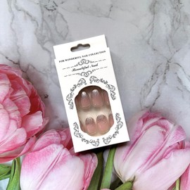 Short Almond Press on Nails with Designs, Full Cover Nude False Nails Cute Round Head Shaped Glue on Nails Silver Glitters Fake Nails Spring Summer Acrylic Nails for Women and Girls Daily Wear