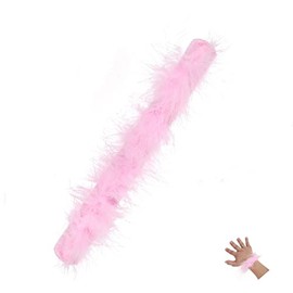 Feather Furry Ostrich Hair Slap Bracelet for Women Snap Patting Circle Wristband Cuff Sleeves Bangle Multicolor Wrist Jewelry Birthday Gift-D pink