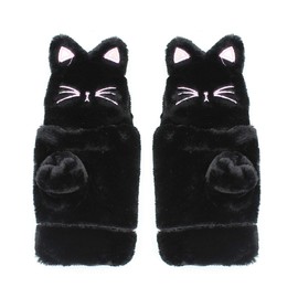 ANKOMINA Women Girls Warm Faux Fur Convertible Flip Top Gloves Cute Plush Cat Panda Fingerless Touch Screen Winter Mittens