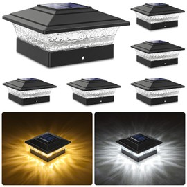 Solar Post Cap Lights Outdoor 6pack, Waterproof Fence Post Lights with 16 Ultra Bright LEDs Fit 4x4 Wood/Vinyl Posts, Black Deck Post Lights with Warm/Cool White for Garden, Patio, Porch, Yard