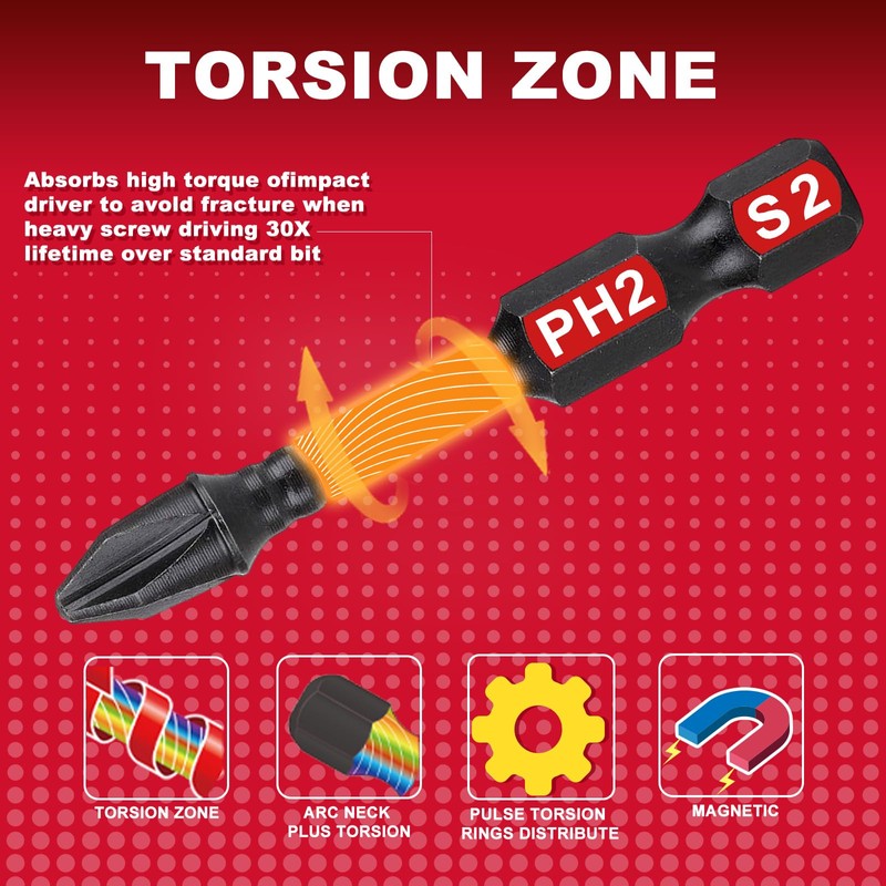 Geinxurn Impact Tough 6 in. #2 Phillips Screwdriver Bits Set,10