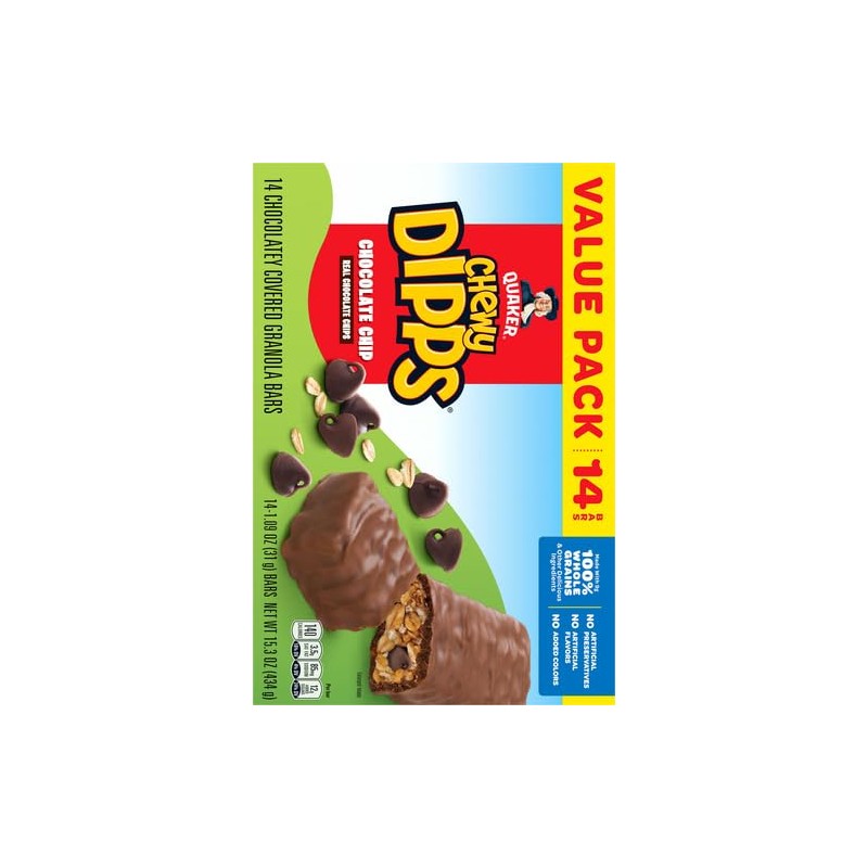 Quaker Chewy Dipps Granola Bars Chocolate Chip, 1.09 oz, 14