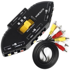 LEAGY RCA Splitter with 3-Way Audio, Video RCA Switch Box + RCA Cable for Connecting 3 RCA Output Devices to Your TV Black