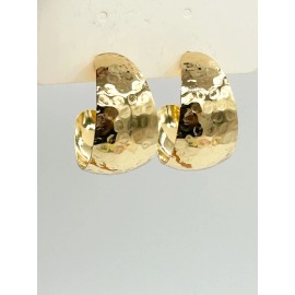 Unbranded Hammered Hoop Statement Earrings, Chunky 38mm Wide Hoops Secure Push Back Post