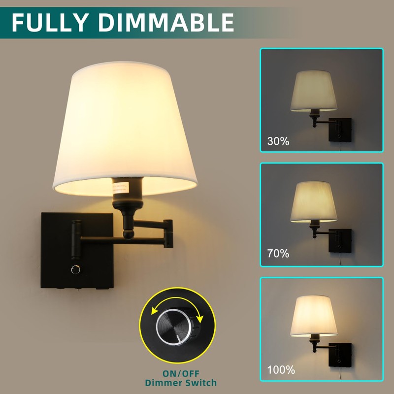Bedside Wall Mount Light with Dimmable Switch and USB C+A