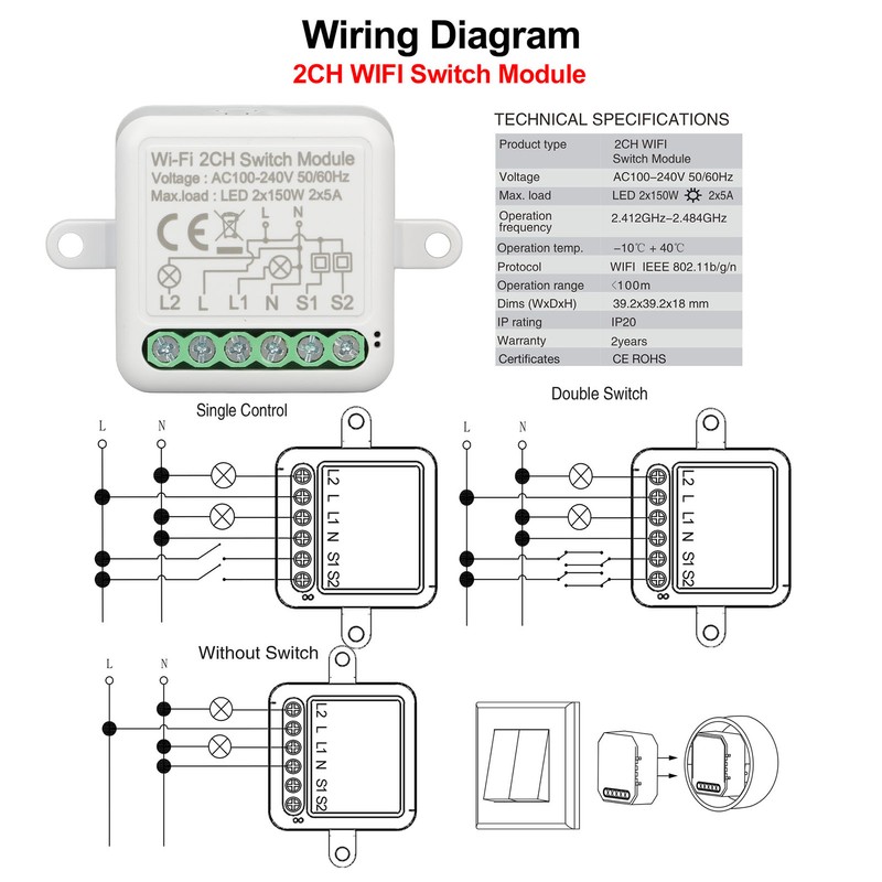 Wifi APP Remote Control Switch Relay Module WiFi 2CH Light
