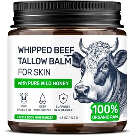 Sarga de ternera para la piel – Sarga batida alimentada con pasto y bálsamo de miel para cara, 3 ingredientes sin fragancia de ternera para cara y cuerpo con cera de abejas, hidratante para piel seca y sensible, 4.3 onzas