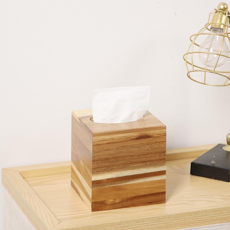 CATORY Tissue Box Cover, Acacia Wood Tissue Box Cover Square,