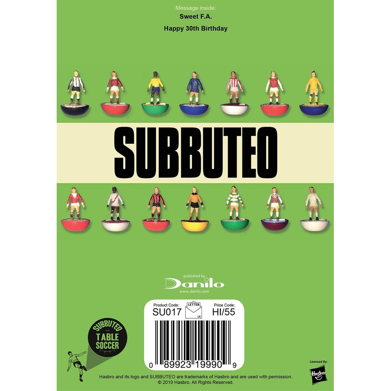 Subbuteo 30th Birthday Card