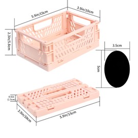 6 Pcs Mini Fodable Storage Baskets, Small Collapsible Storage Baskets, Plastic Stackable Storage Boxes, Pastel Desktop Storage Crates Organizer for Bedroom Office Home Kitchen Bathroom