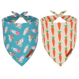 ADOGGYGO Easter Dog Bandanas 2 Pack, Triangle Reversible Bunny Carrot Dog Scarf, Premium Durable Fabric, Easter Bandana for Medium Large Dogs (Large)