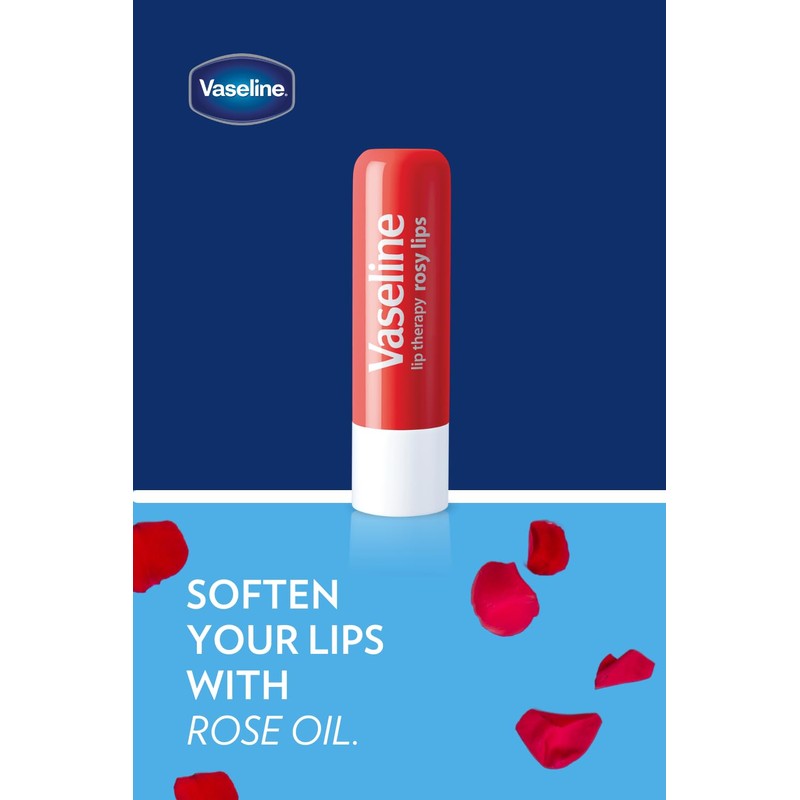 Vaseline Lip Therapy Care Rosy, Fast-Acting Nourishment, Ideal for Chapped,