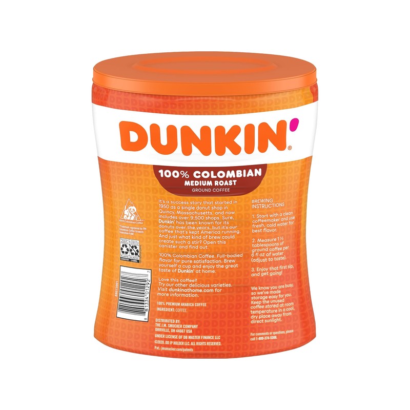 Dunkin' Donuts 8133401292 Colombian Ground Coffee, Medium Roast, 27.05 oz.