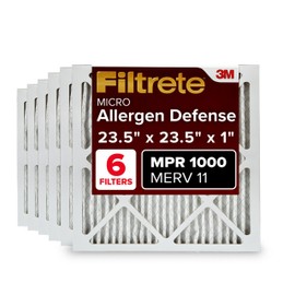 Filtrete 23.5x23.5x1 AC Furnace Air Filter, MERV 11, MPR 1000, Micro Allergen Defense, 3-Month Pleated 1-Inch Electrostatic Air Cleaning Filter, 6 Pack (Actual Size Pack 23.188x23.188x0.81 in)