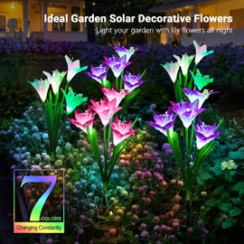 WdtPro Solar Lights Outdoor Garden Decorative 6 Pack, Waterproof Solar Garden Lights with 24 Lily Flowers, Color Changing LED Solar Powered Landscape Lights for Outside Yard Patio Decor,Gifts