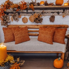 HDVUHKI Fall Pumpkin Throw Pillow Covers 20x20 inch Set of 4, Rust Red Autumn Thanksgiving Farmhouse Living Room Soft Fluffy Plush Faux Fur Wool Decorations for Sofa Couch Bed