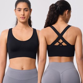 Sports Bras for Women High Support, 3 Pack Padded Supportive Criss Cross Back Wireless Running Yoga Workout Bra Multipack