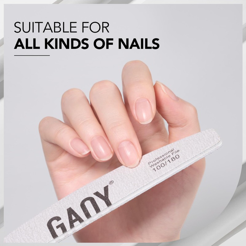 GAOY Nail File, 10Pcs Professional 100/180 Grit Half-Moon Shaped Double