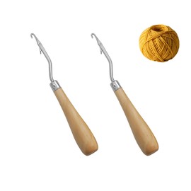 Pack of 2 wooden crochet needles, catch needle, latch needle, wooden handle latch hook, set, crochet, hair knitting tool, curved crochet hooks, crochet tool, ergonomic handle crochet hook set for