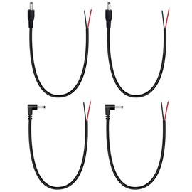 KSOPUERT Pack of 4 DC Pigtail Cable Connectors, Replacement 3.5 mm x 1.35 mm, 90 Degree, Right Angle and Straight DC Plug, Female to Bare Wire, Pigtail Power Cable