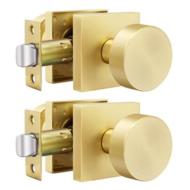 goldenwarm Gold Door Knobs Closet, Zinc Alloy Square Ball Brushed Gold Pasage Door Knobs for Hallways, Kitchens, Heavy Duty Pasage Door Knob Bulk - Modern & Stylish(2 Pack)