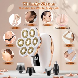 Electric Razors for Women, 7D Electric Shaver for Women, 5 in 1 Lady Shavers, Wet/Dry Bikini Trimmer, Rechargeable Facial Hair Removal, Painless Face Razor for Arms Legs Armpit Pubic Area