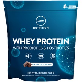 MRM Nutrition Whey Protein | Chocolate Flavored | 18g Protein | with 2 Billion probiotics + Digestive enzymes + BCAAs | High Absorption + Digestion | Hormone + antibiotic Free | 87 Servings