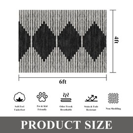 HelloTree Area Rug 4x6 Geometric Rug,Washable Modern Neutral Stain Resistant Indoor Carpet Boho Living Room Moroccan Rugs Fluffy Rug for Living Room Bedside Room Decor for Family-Black