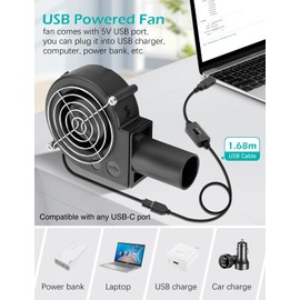 WDERAIR 97mm x 33mm USB Centrifugal 5V Air Blower Brushless Fan with Tube for Replacement Fireplace Forge Smoker BBQ Electronic Cabinet Squirrel Cage Cooler