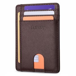 Buffway Slim Minimalist Front Pocket RFID Blocking Leather Wallets for Men and Women - Cross Coffee