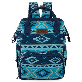 Wrangler Aztec Backpack for Women Casual Daypack Travel Bags with Side Bottle Pockets - Color: Navy,Blue