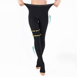 Medical Grade Compression Pantyhose 20-30 Mmhg Support Leggings,TED Hose Graduated Compression Tights High Waist Open Toe Stockings For Women Men (Black, L)