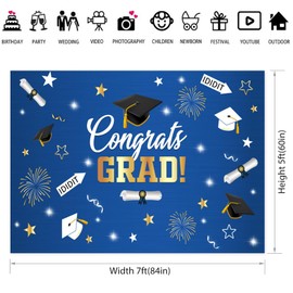 dnldliq 7x5ft Graduation Backdrop Class of 2026 Congrats Grad Background Blue Gold 2026 Graduate Prom Backdrop Congratulation Graduation Party Decorations Banner Photo Booth Props