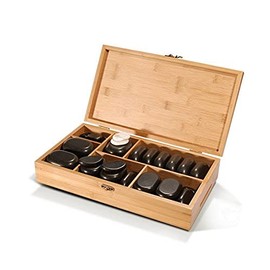 Master Massage 50 Piece Deluxe Hot Stone Massage Stone Set Kit Package for a Full Body Massage with Black Lava Volcano Basalt Rock, White Marble Cool Cold Stone