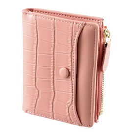 Amexo Women's Small Mini Folding Purse, PU Leather with Many Compartments, Large Capacity Purse for Girls, Teenagers with Zip, pink, Modern