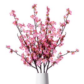 INXUGAO Artificial Wintersweet Flower 4 Pcs 27.5", Fake Flowers Long Artificial Bouquet Faux DIY Floral Art Plants Blossom Branches for Vases Home Office Wedding Winter Decorations, Dark Pink