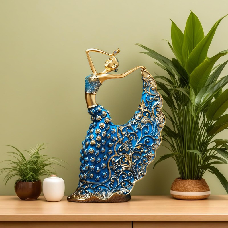 XINDAM Elegant Peacock Art Figurine Dancer Statue Decorative Home &